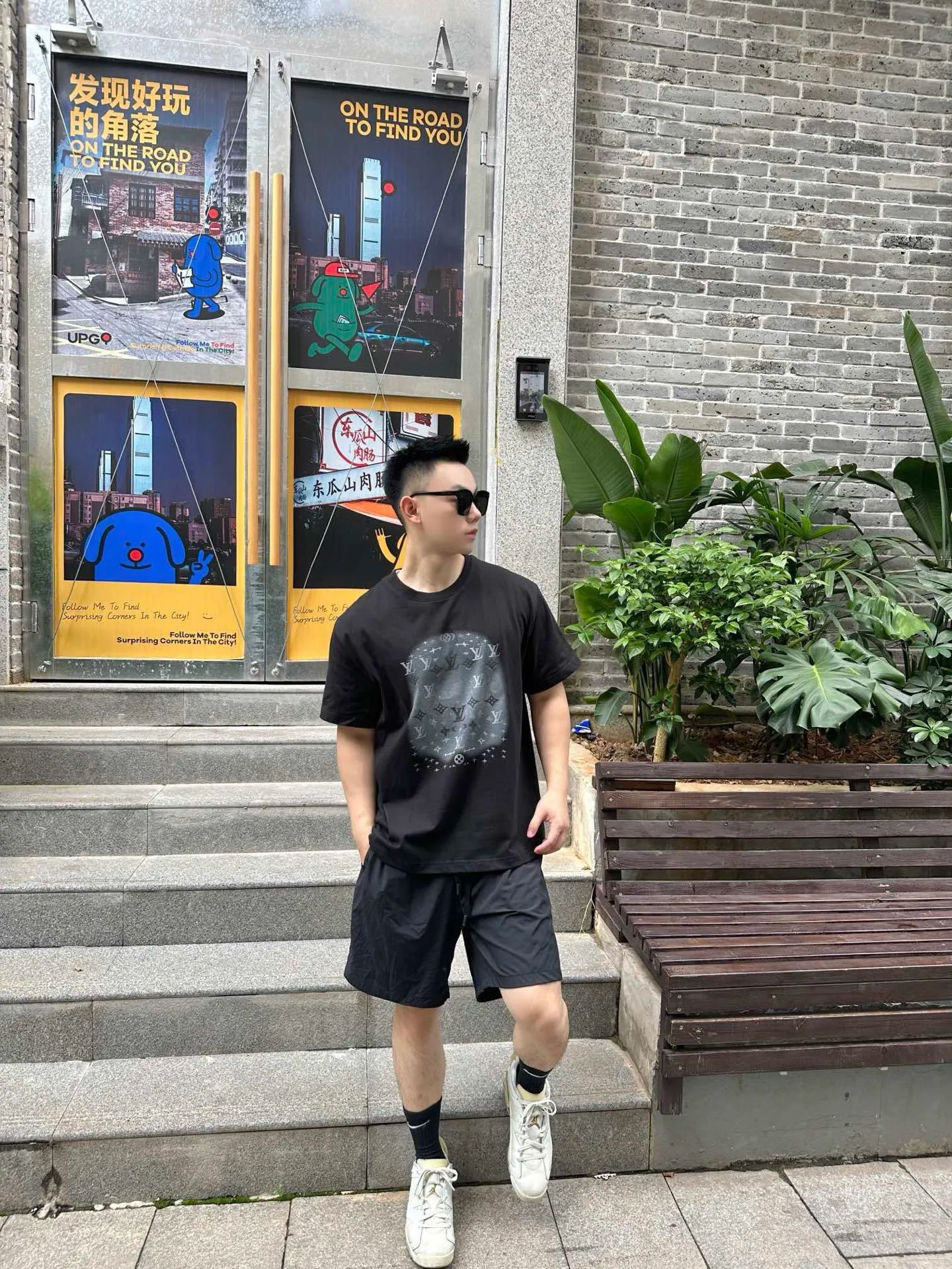 Louis Vuitton/Louis Vuitton ink rendering printed decorative short sleeves